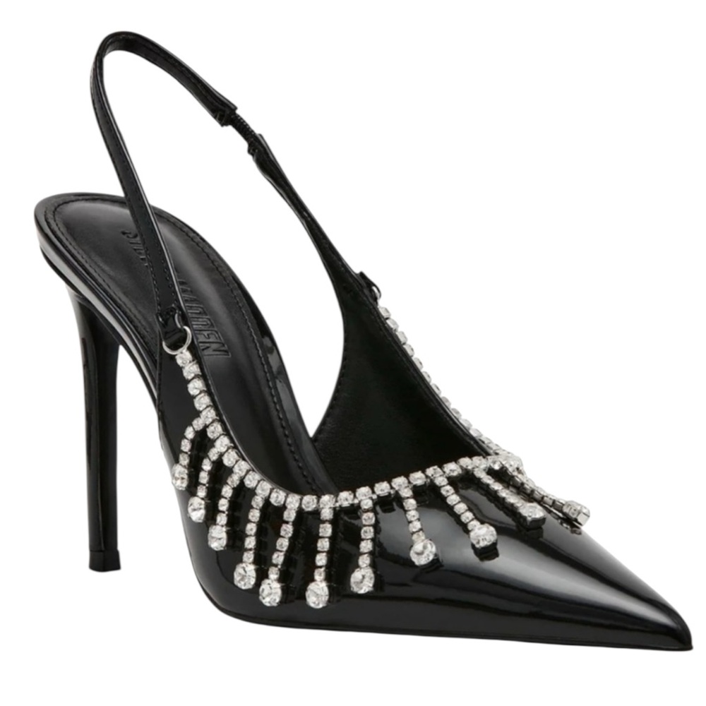 Steve Madden THRILL Black Patent Rhinestone Slingbacks